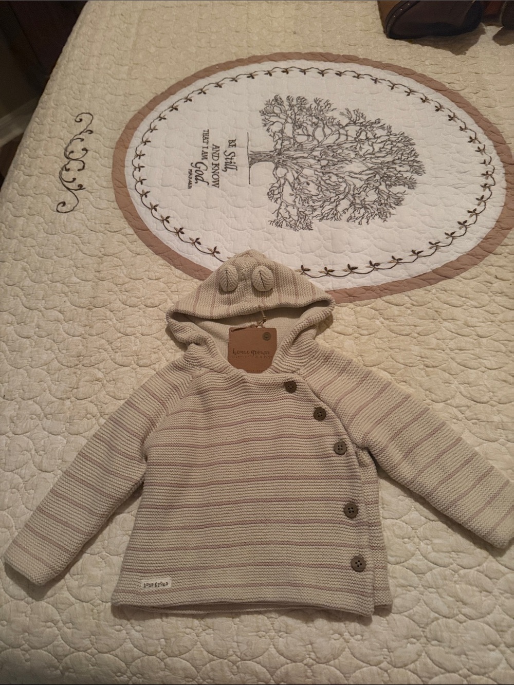Hooded Knit Sweater for Kids in Beige Stripe